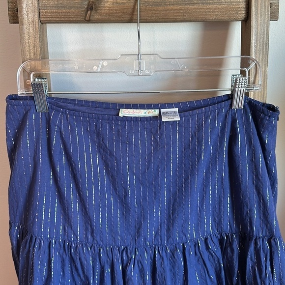 Couleurs d’ ete Blue and Metallic Silver Prairie Skirt with Side Zip Size 14 GUC - Picture 6 of 17